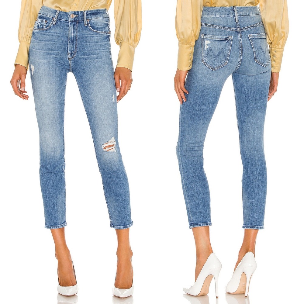 Mother Jeans High Waisted Looker Crop Lets Kick It Blue Womens Size 24 Denim